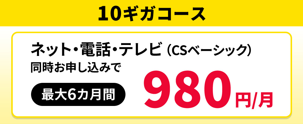 【10ギガコース】ネット＋電話＋テレビ（CSベーシック）月額割引