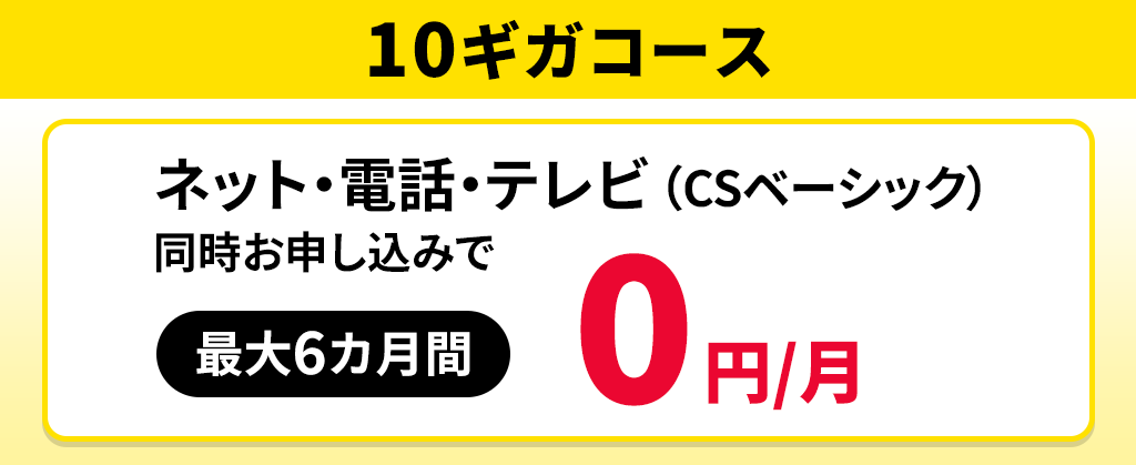 【10ギガコース】ネット＋電話＋テレビ（CSベーシック）月額割引