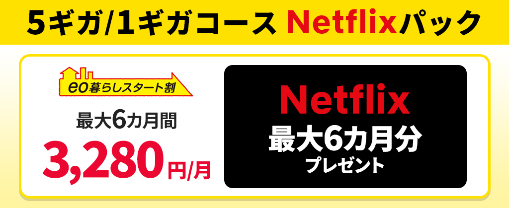 【5ギガ/1ギガコース Netflixパック】ネット月額割引 ＋ Netflix最大6カ月分プレゼント