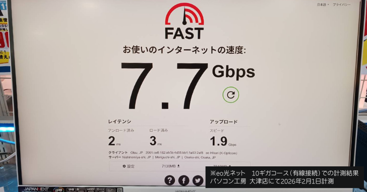 o光ネット10ギガコースの最新の実測値