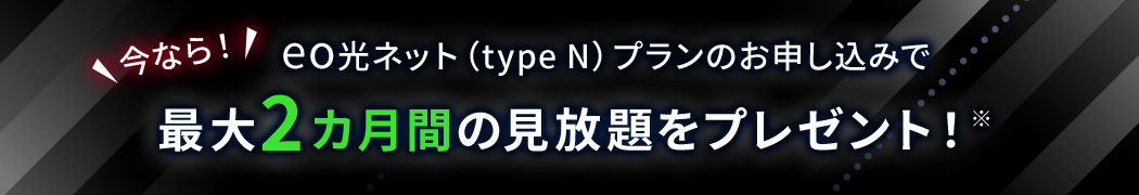 今なら！eo光ネット（type N）プランのお申し込みで 最大2カ月間の見放題をプレゼント