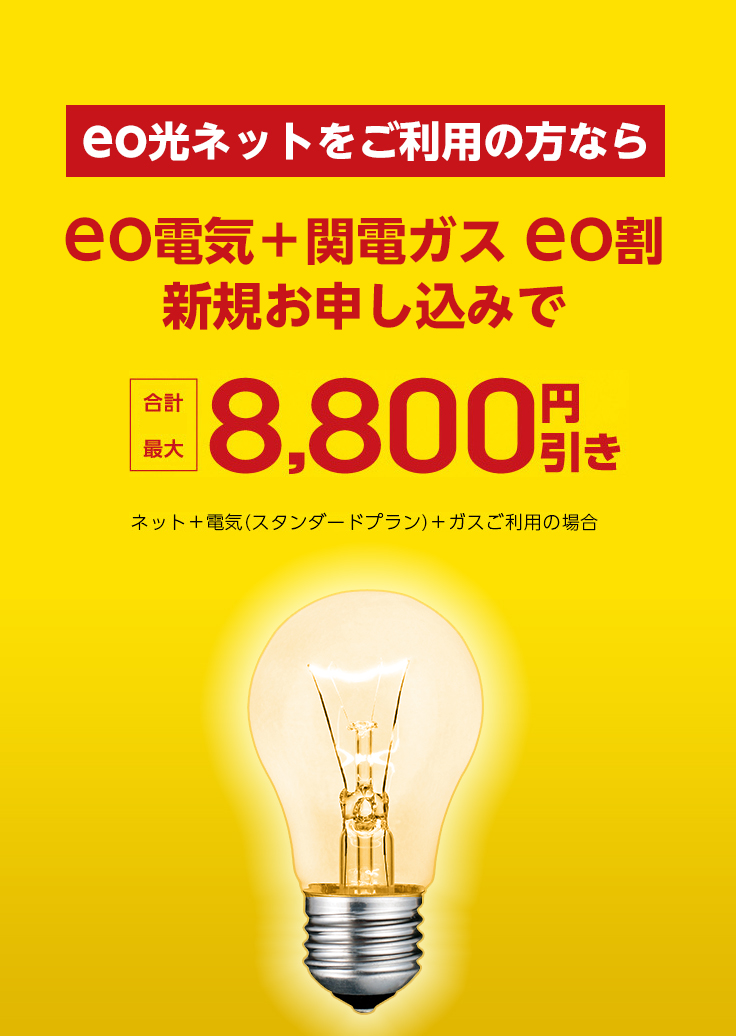 eo光ネットをご利用の方なら eo電気+関電ガス eo割 新規お申し込みで