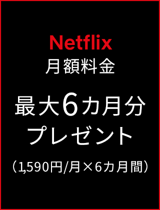Netflix月額料金 最大6カ月分プレゼント（1,590円/月×6カ月間）