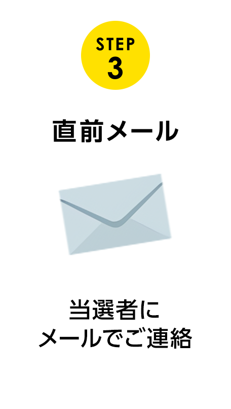 STEP 3 直前メール 当選者にメールでご連絡