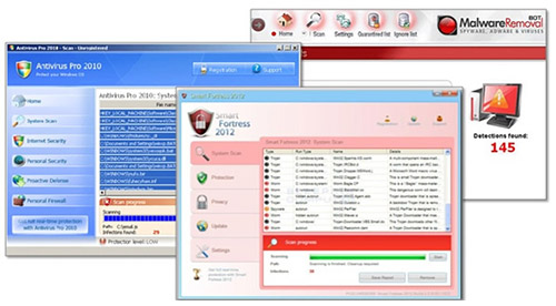 イメージ図：パソコン向け偽セキュリティーソフトの画面の例