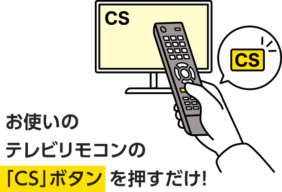 お使いのテレビリモコンの「CS」ボタンを押すだけ！