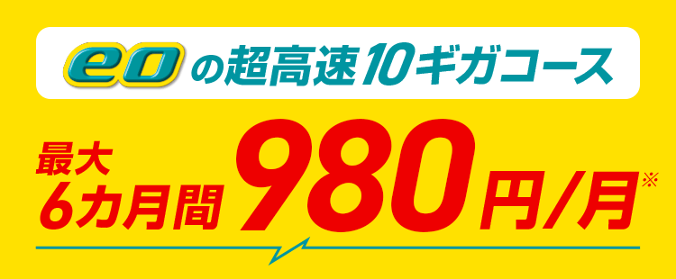 eoの超高速10ギガコース 最大6ヵ月間980円/月※