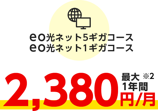 eo光ネット5ギガコース eo光ネット5ギガコース 最大1年間2,380円/月※2