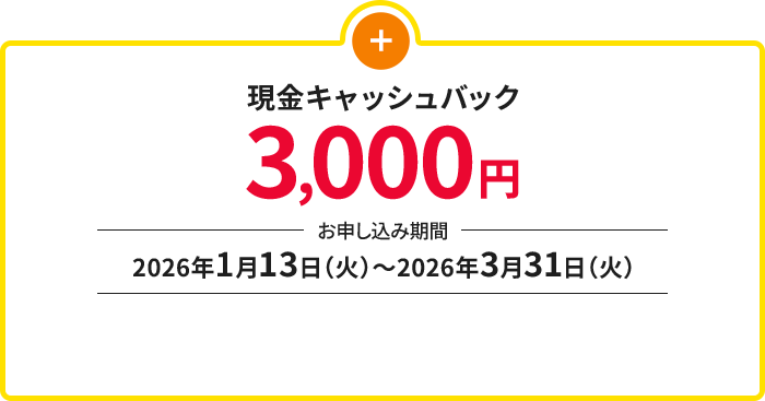 現金キャッシュバック3,000円